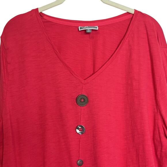 JM Collection Womens Knit Tunic XL Dark Pink Accent Buttons 3Q Sleeves Artsy - Picture 2 of 6